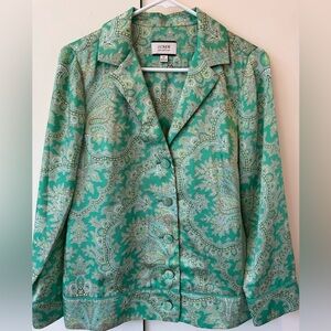 J. Crew Teal Paisley Button-Up Top